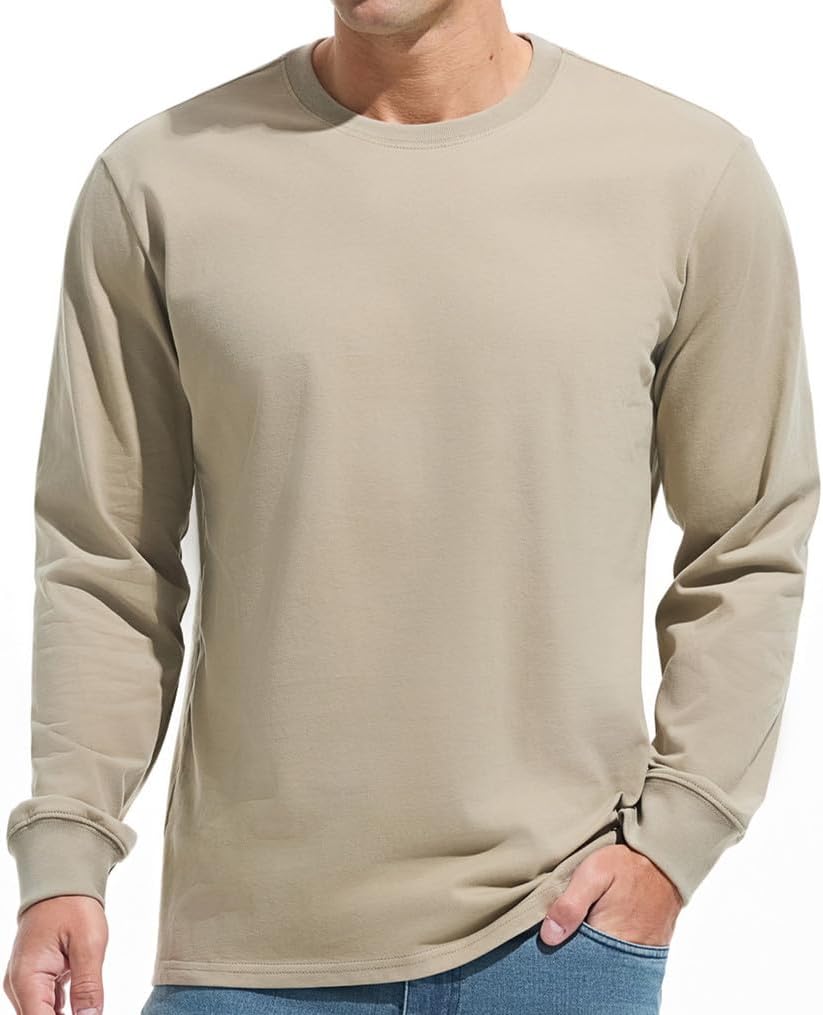 VEIISAR Men's Heavy Weight Crew Neck T-Shirt Mens Premium Cotton Tee Khaki XL