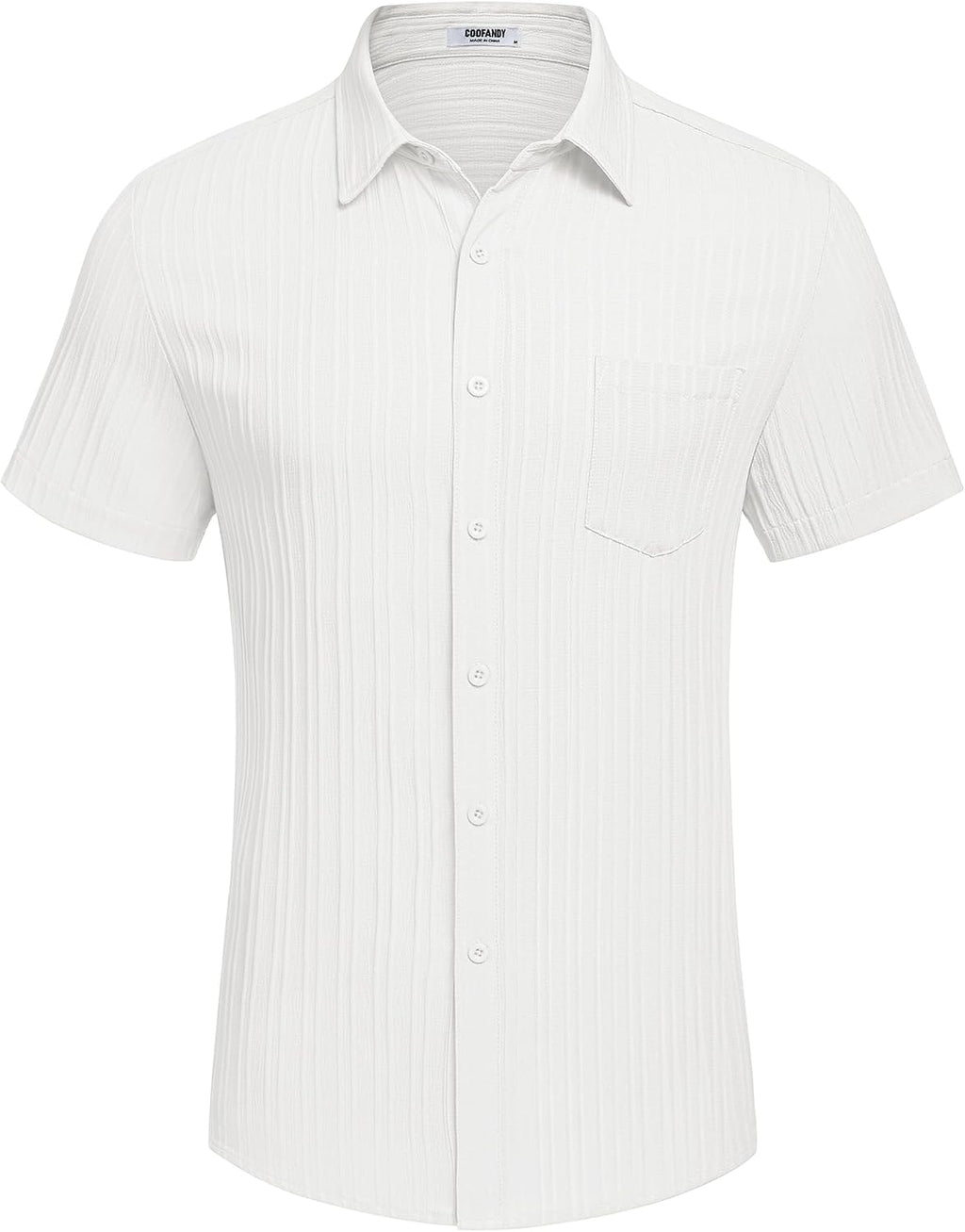 COOFANDY Men's Summer Linen Shirts Short Sleeve Button Down Shirts for Men Fashion Beach Casual Shirt A-White