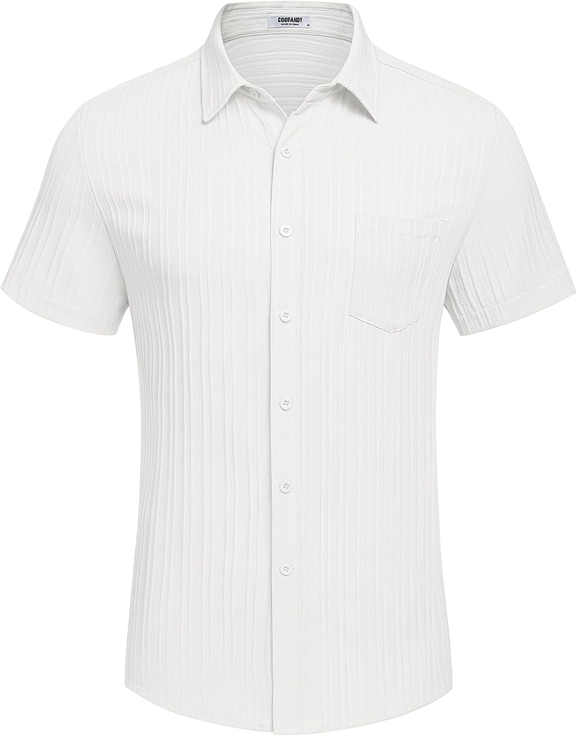 COOFANDY Men's Summer Linen Shirts Short Sleeve Button Down Shirts for Men Fashion Beach Casual Shirt A-White