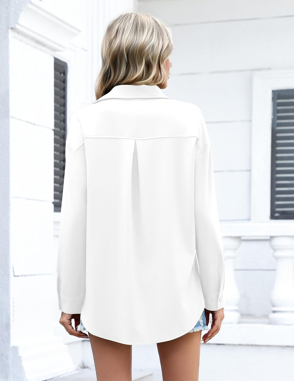 Zeagoo Long Sleeve Button Down Shirt for Women White Boyfriend Turn-Down Collar Tops Casual Business Office Blouses L