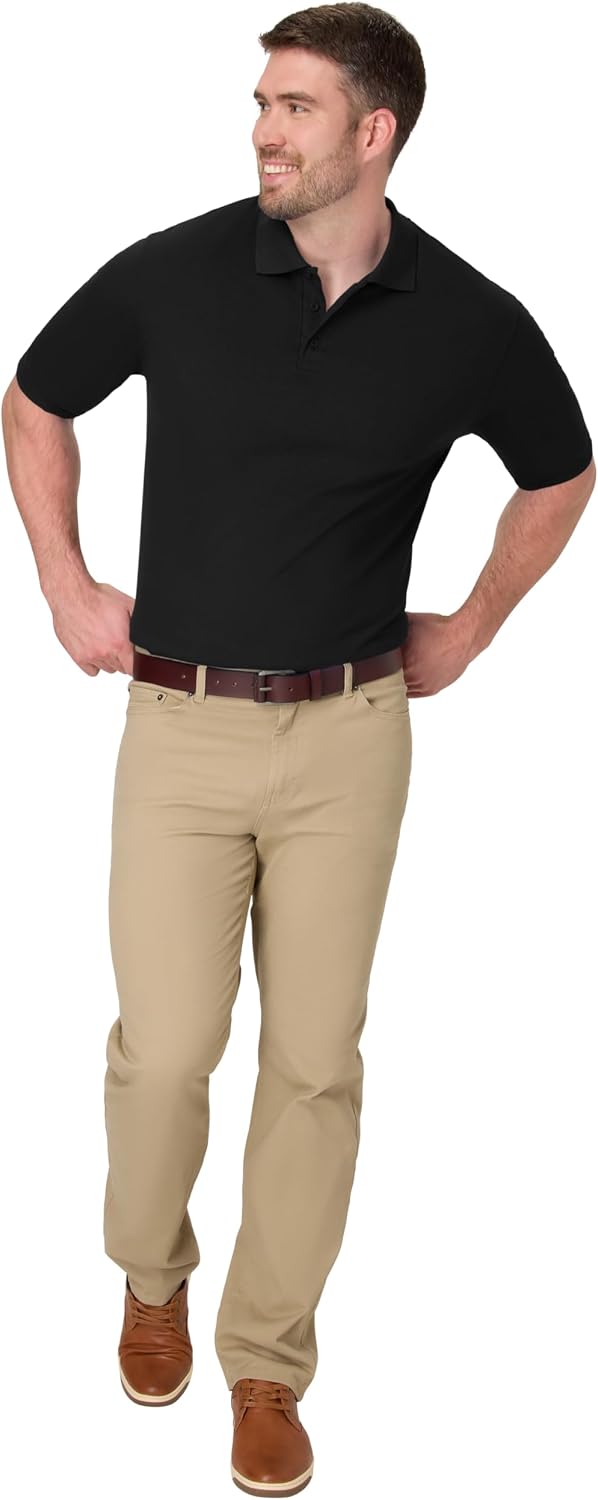 Hanes Mens Pique Short Sleeve Polo Shirt. Three-button Midweight For. Black. Medium US