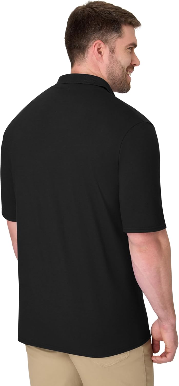 Hanes Mens Pique Short Sleeve Polo Shirt. Three-button Midweight For. Black. Medium US