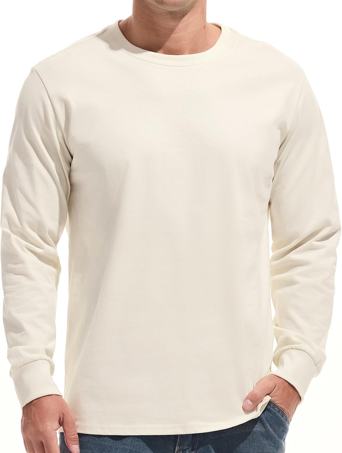 VEIISAR Men's Heavy Weight Crew Neck T-Shirt Mens Premium Cotton Tee Khaki XL