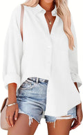 Zeagoo Long Sleeve Button Down Shirt for Women White Boyfriend Turn-Down Collar Tops Casual Business Office Blouses L