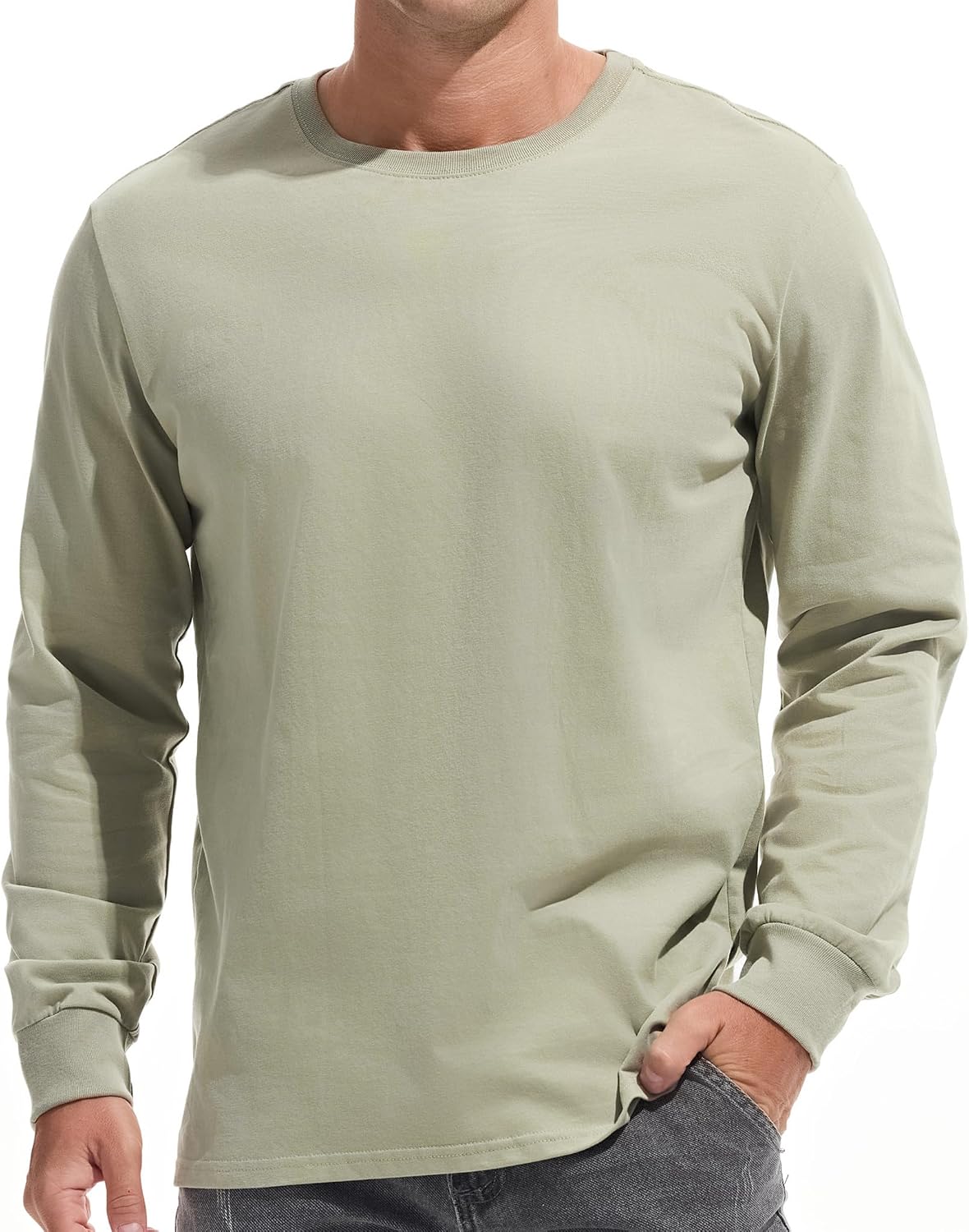 VEIISAR Men's Heavy Weight Crew Neck T-Shirt Mens Premium Cotton Tee Khaki XL