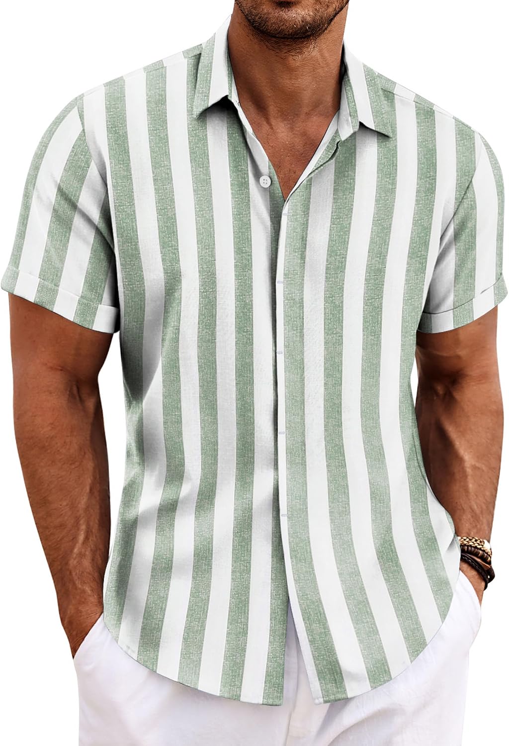 COOFANDY Men's Linen Wedding Shirts - Short Sleeve. Button Up. Casual. Relaxed-Fit Dark Grey