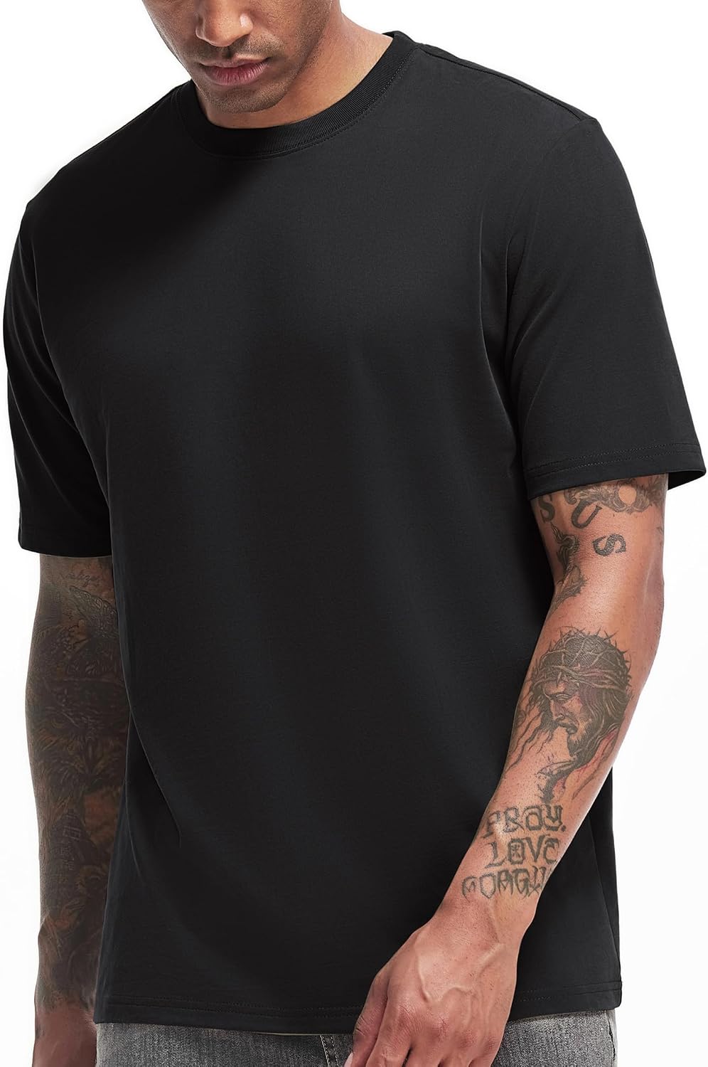 VEIISAR Men's Heavy Weight Crew Neck T-Shirt Mens Premium Cotton Tee Khaki XL