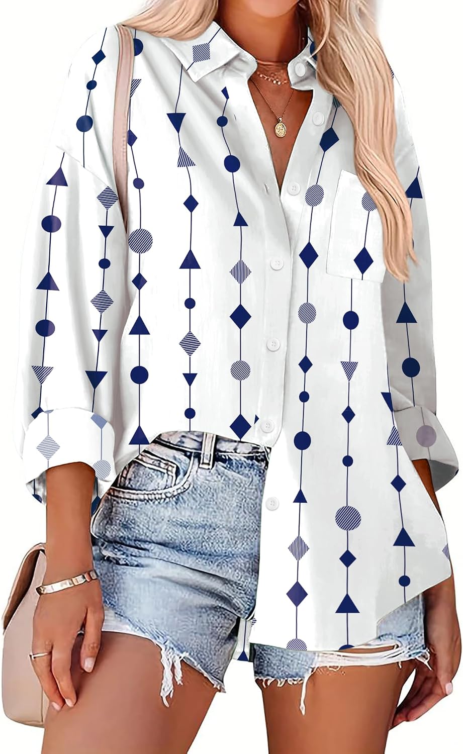 Zeagoo Long Sleeve Button Down Shirt for Women White Boyfriend Turn-Down Collar Tops Casual Business Office Blouses L