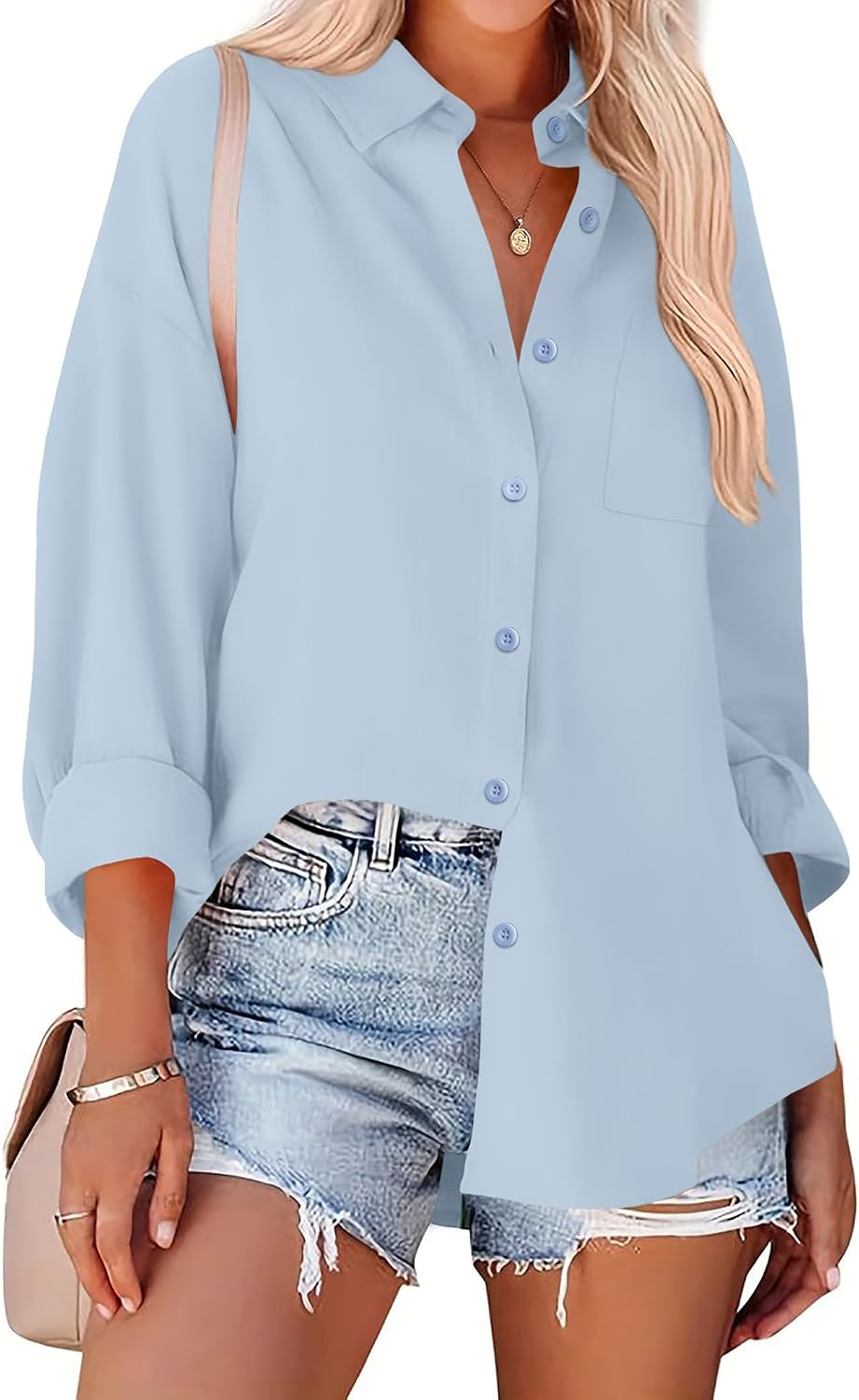 Zeagoo Long Sleeve Button Down Shirt for Women White Boyfriend Turn-Down Collar Tops Casual Business Office Blouses L