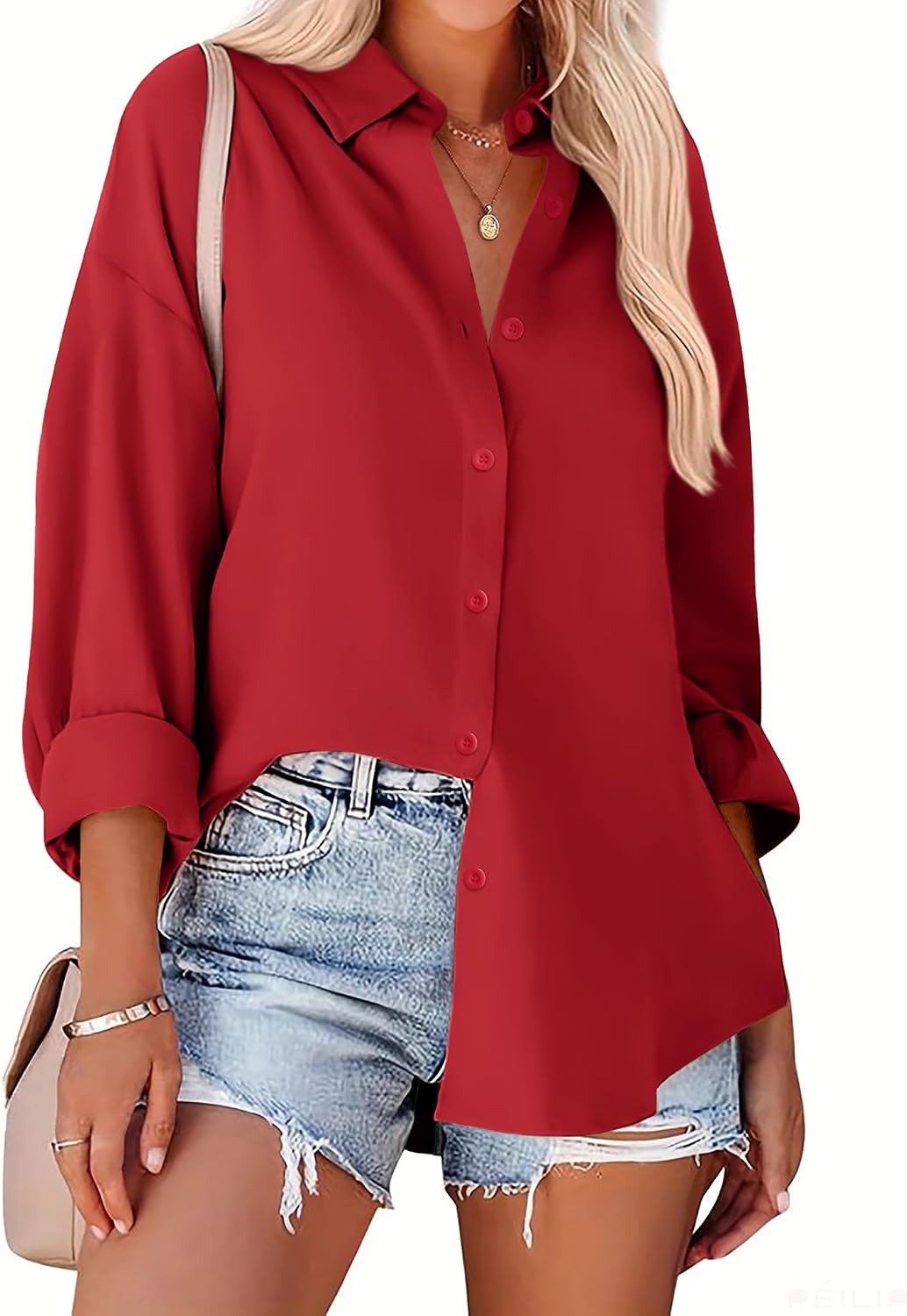 Zeagoo Long Sleeve Button Down Shirt for Women White Boyfriend Turn-Down Collar Tops Casual Business Office Blouses L