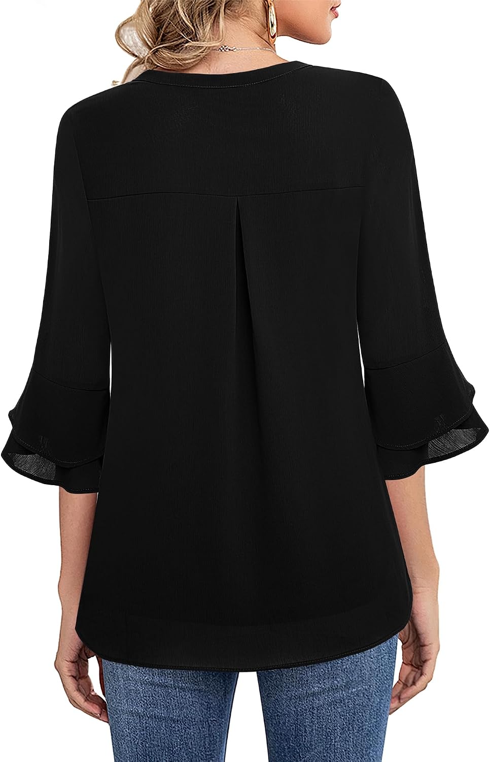 Chiffon Blouse - 3/4 Sleeve Womens Tops - Blouses for Women Business Casual Professional Formal Tops Junior Job Interview Clothing Spring Peasant Funeral Attire