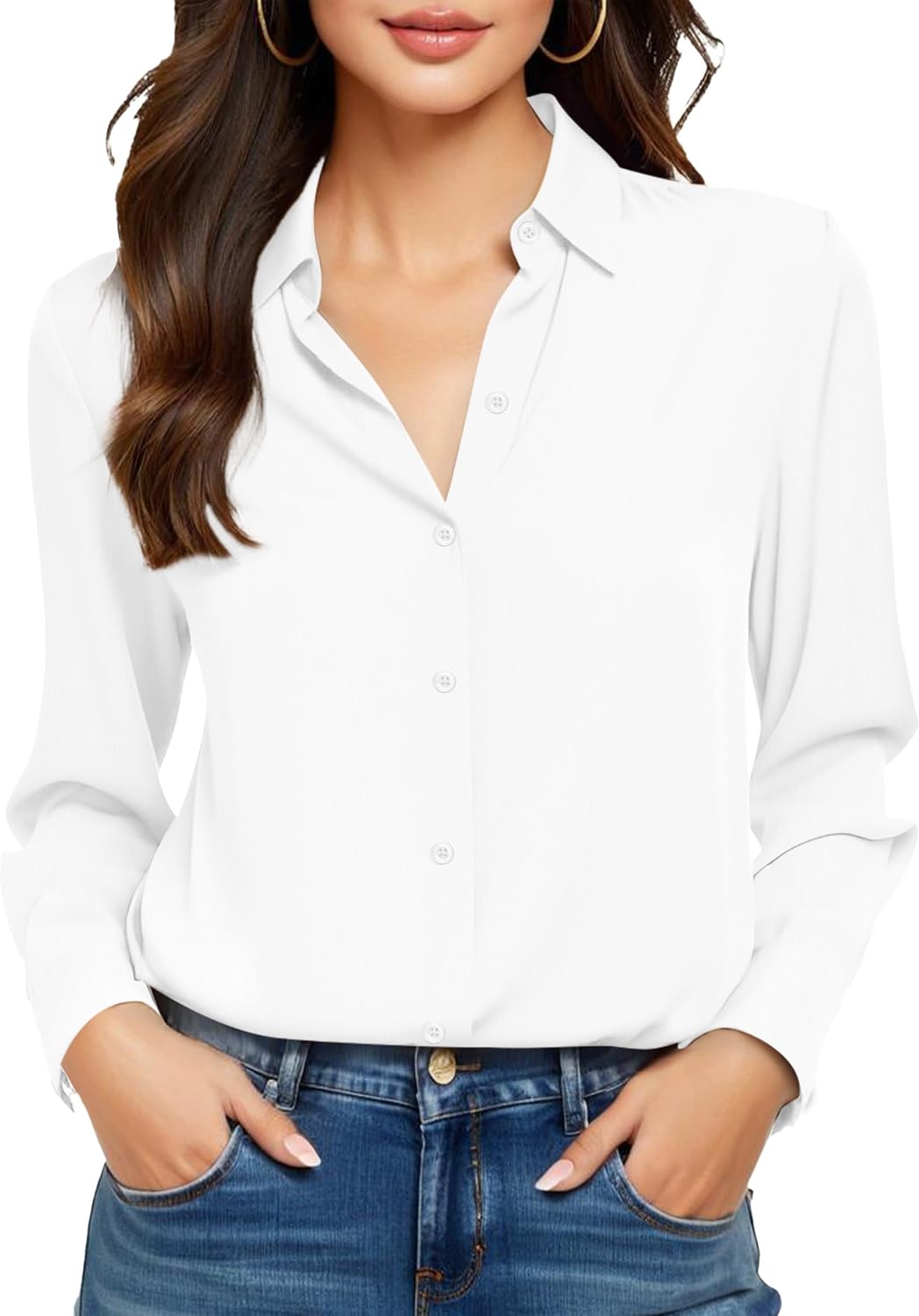 COUXILY Beige Dress Shirts Women Womens Blouse Button Down Up Silk Shirt Long Sleeve Blouses Collared Slim Wrinkle Free Fit Formal Tops for Casual Work Business Tunic Work Top Cream Size XL
