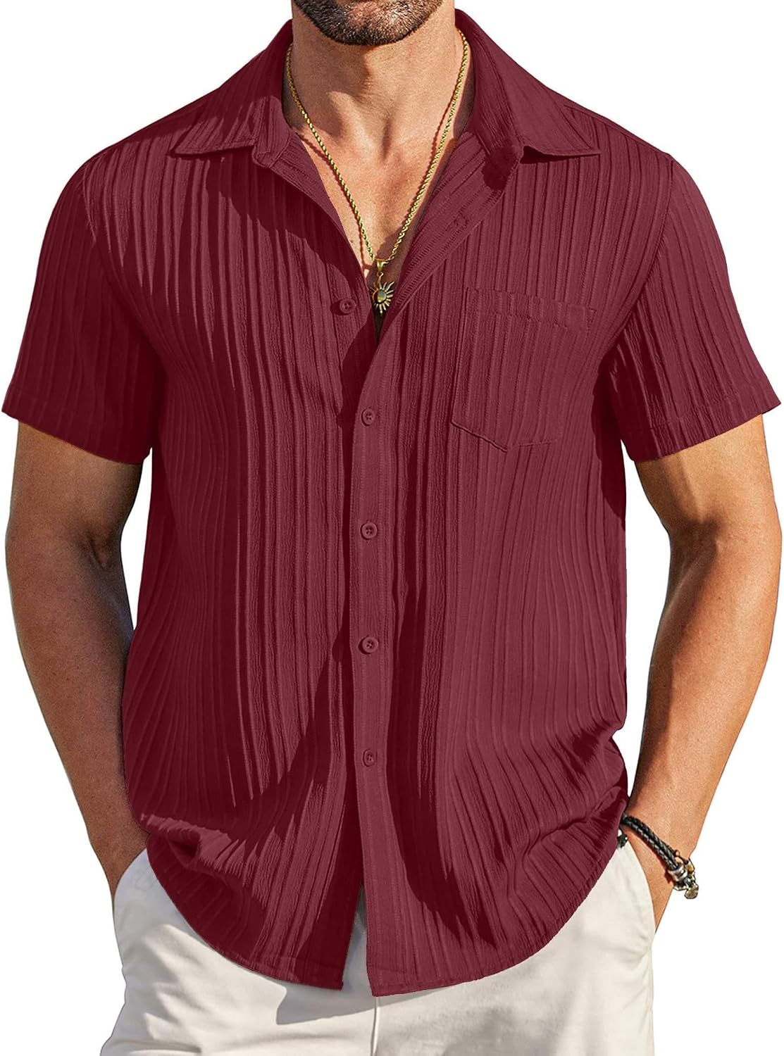COOFANDY Men's Summer Linen Shirts Short Sleeve Button Down Shirts for Men Fashion Beach Casual Shirt A-White