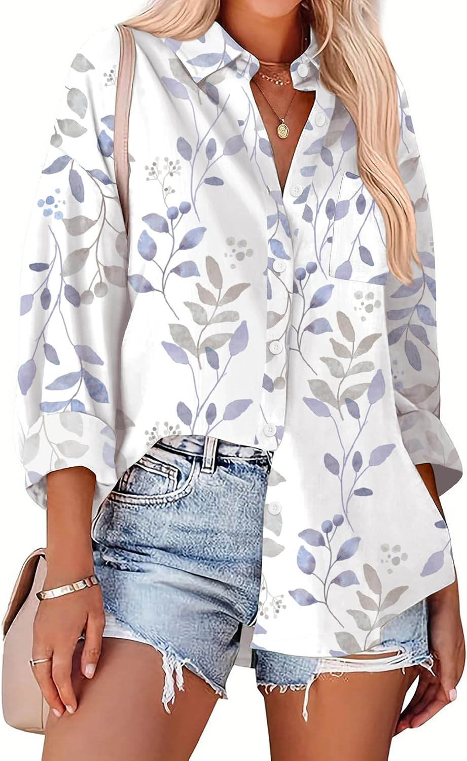 Zeagoo Long Sleeve Button Down Shirt for Women White Boyfriend Turn-Down Collar Tops Casual Business Office Blouses L