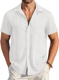COOFANDY Men's Summer Linen Shirts Short Sleeve Button Down Shirts for Men Fashion Beach Casual Shirt A-White