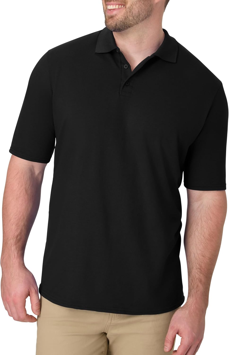 Hanes Mens Pique Short Sleeve Polo Shirt. Three-button Midweight For. Black. Medium US