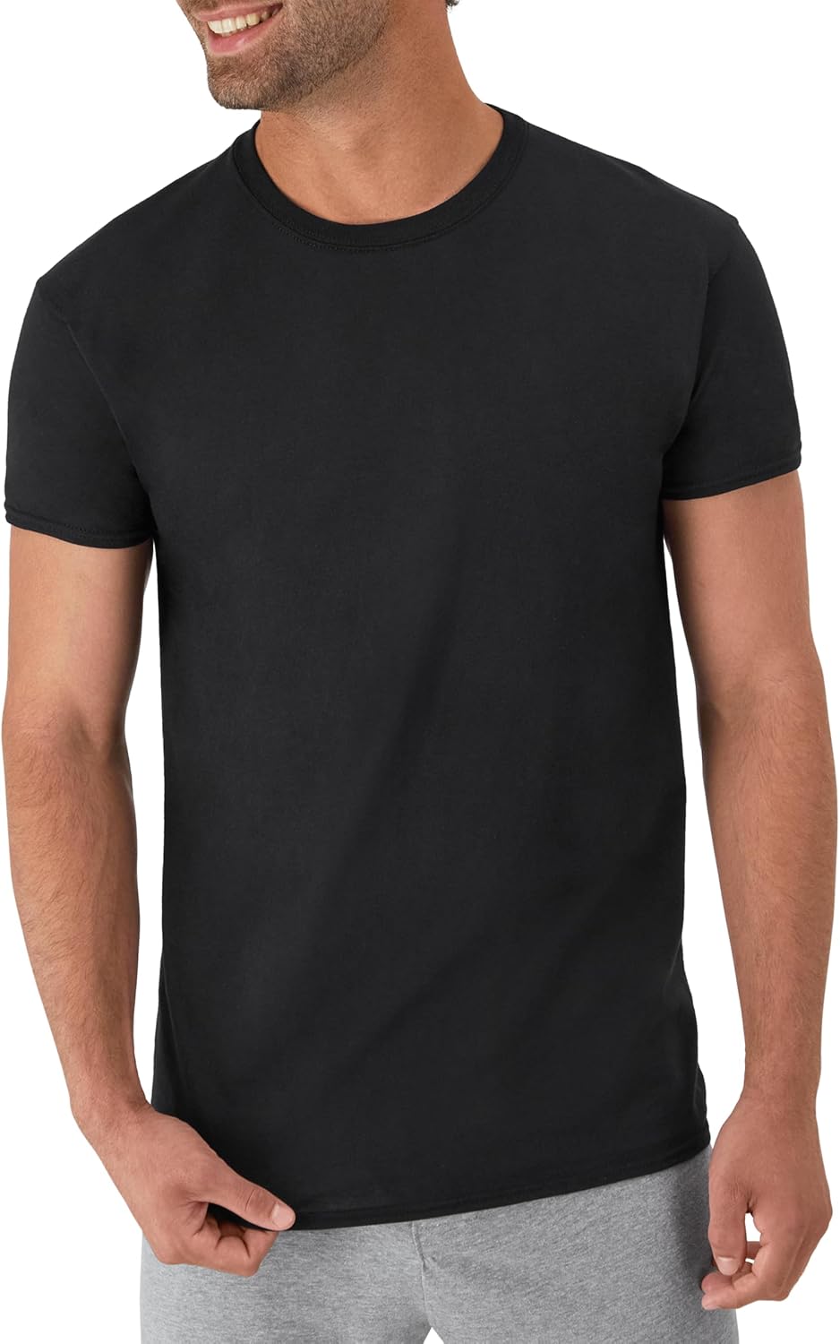 Hanes Mens Cotton. Moisture-wicking Crew Tee Undershirts. Multi-packs. Black/Grey/Blue Assorted - 6 Pack. Medium US