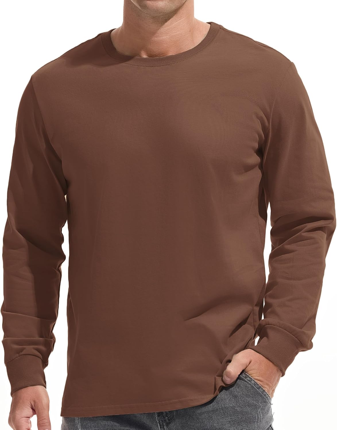 VEIISAR Men's Heavy Weight Crew Neck T-Shirt Mens Premium Cotton Tee Khaki XL