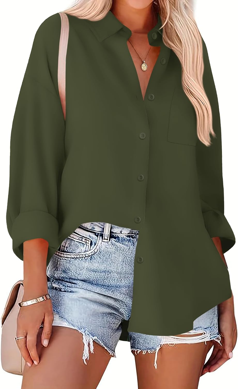 Zeagoo Long Sleeve Button Down Shirt for Women White Boyfriend Turn-Down Collar Tops Casual Business Office Blouses L