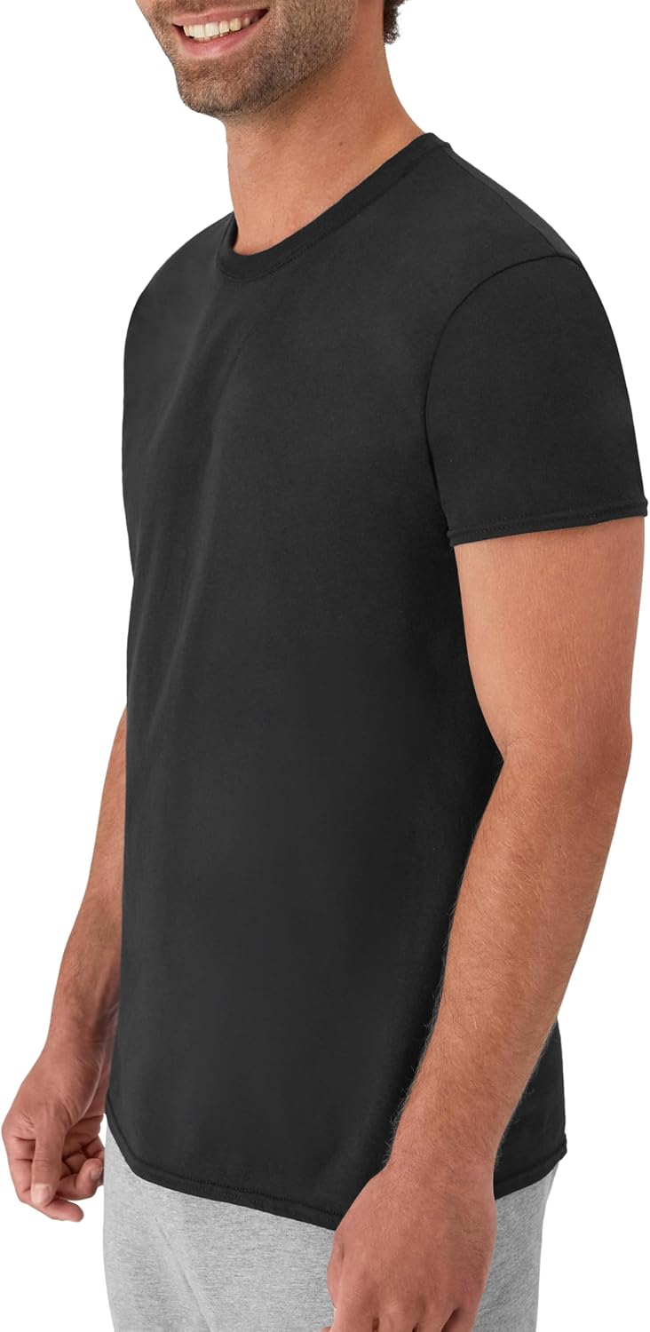 Hanes Mens Cotton. Moisture-wicking Crew Tee Undershirts. Multi-packs. Black/Grey/Blue Assorted - 6 Pack. Medium US