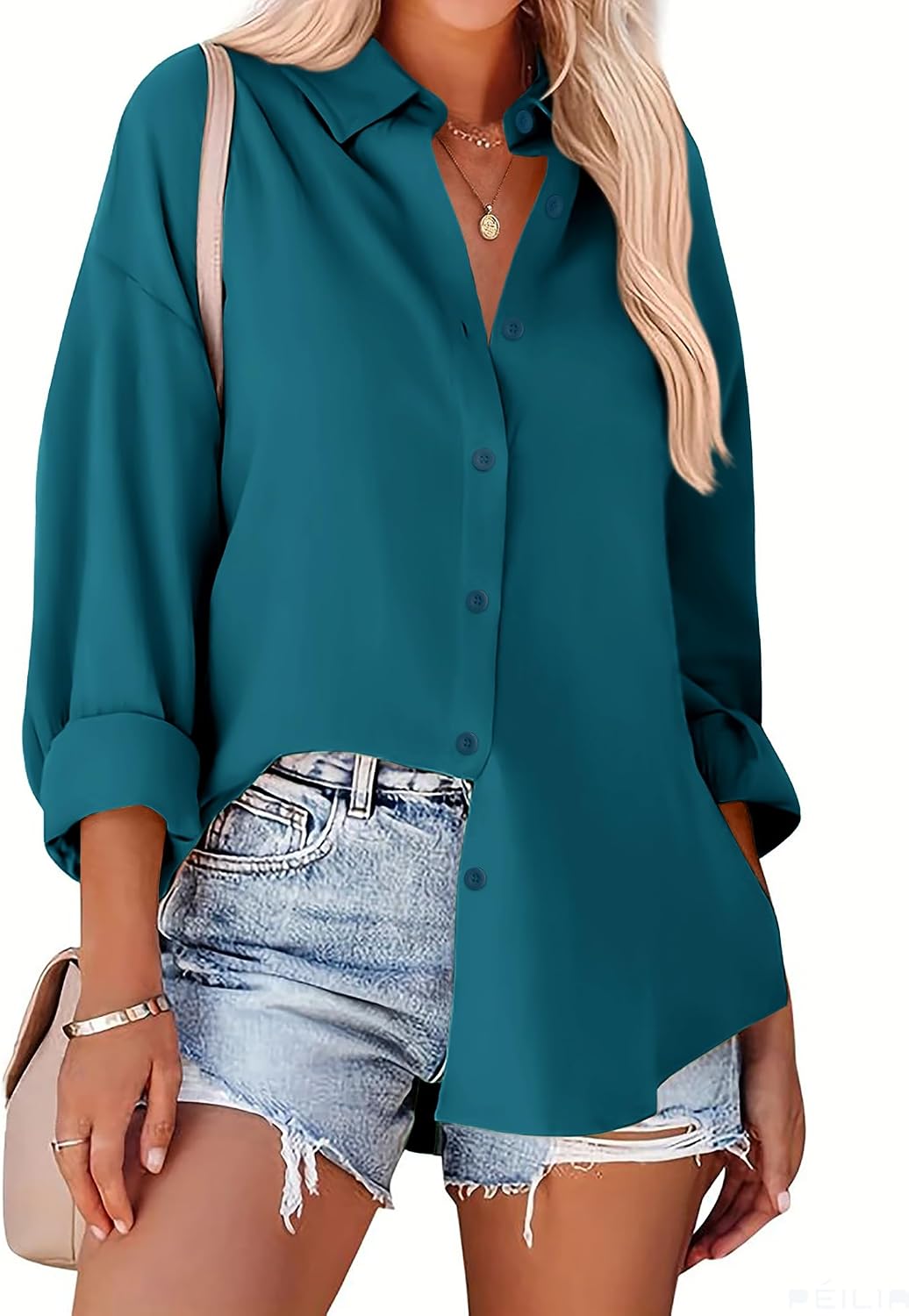 Zeagoo Long Sleeve Button Down Shirt for Women White Boyfriend Turn-Down Collar Tops Casual Business Office Blouses L