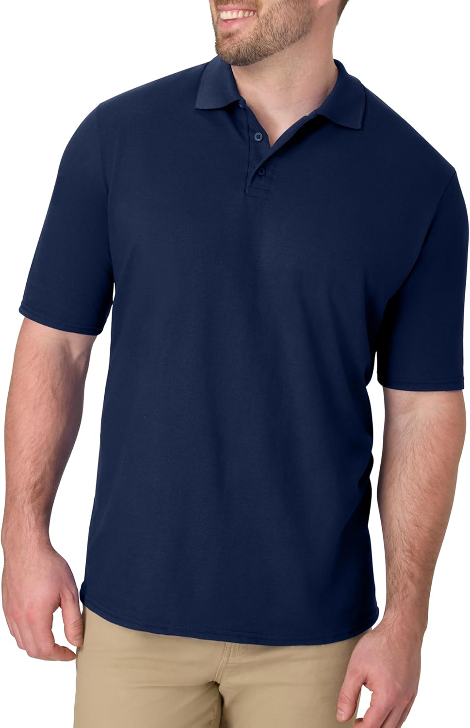 Hanes Mens Pique Short Sleeve Polo Shirt. Three-button Midweight For. Black. Medium US
