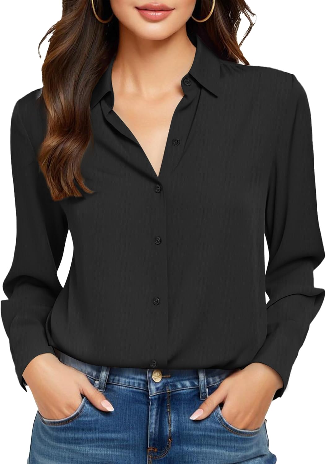 COUXILY Beige Dress Shirts Women Womens Blouse Button Down Up Silk Shirt Long Sleeve Blouses Collared Slim Wrinkle Free Fit Formal Tops for Casual Work Business Tunic Work Top Cream Size XL