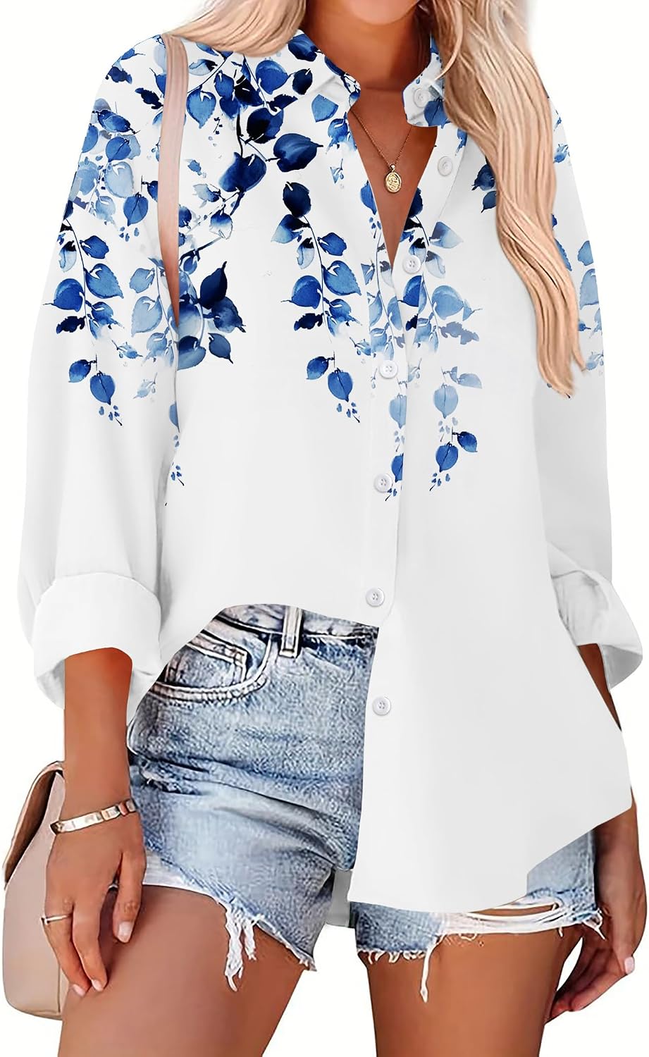 Zeagoo Long Sleeve Button Down Shirt for Women White Boyfriend Turn-Down Collar Tops Casual Business Office Blouses L