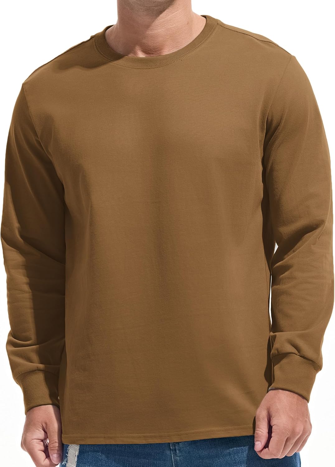 VEIISAR Men's Heavy Weight Crew Neck T-Shirt Mens Premium Cotton Tee Khaki XL