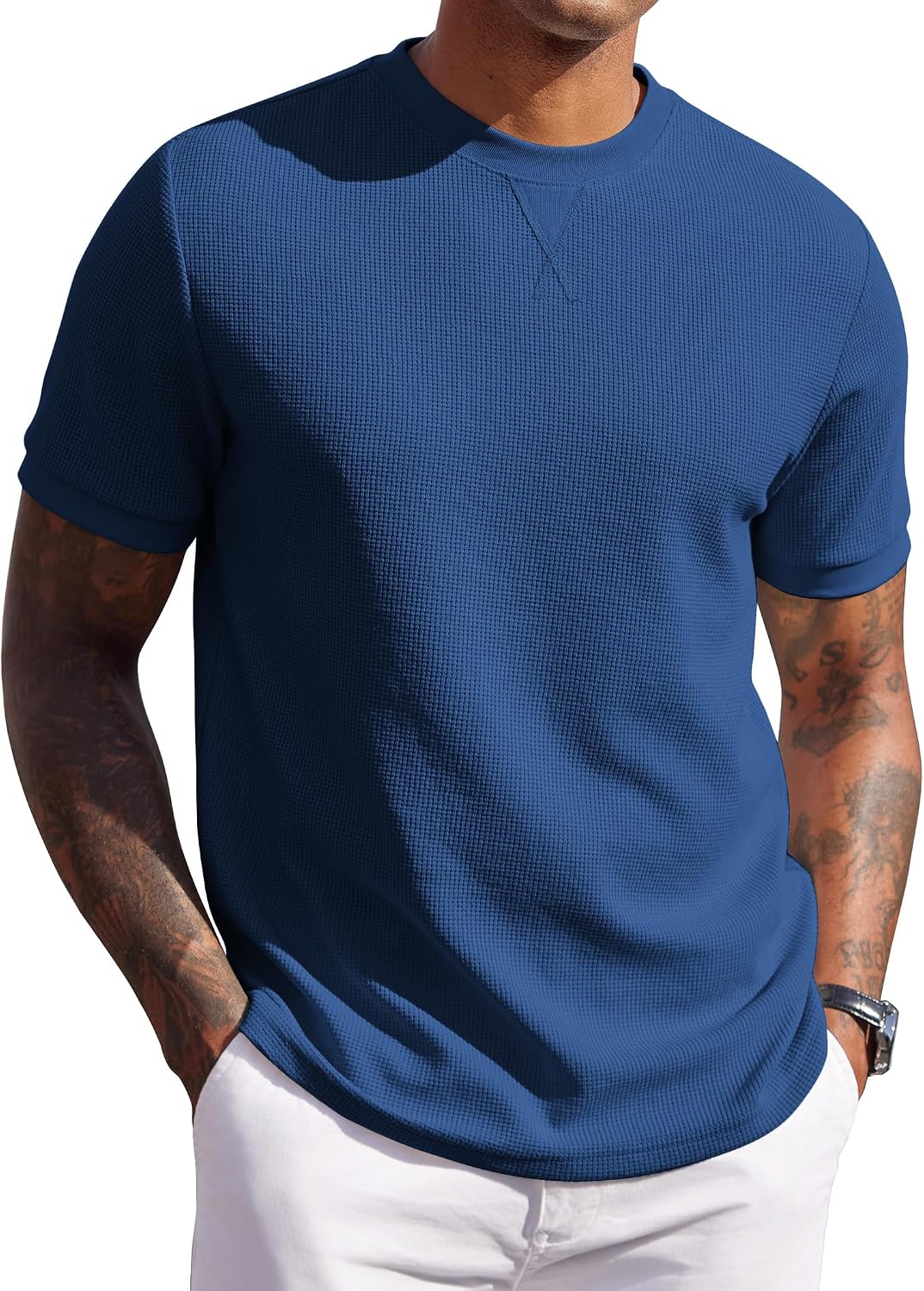 COOFANDY Mens Crewneck T-Shirts Short Sleeve Waffle Casual T Shirts Summer Plain Pullover Tees