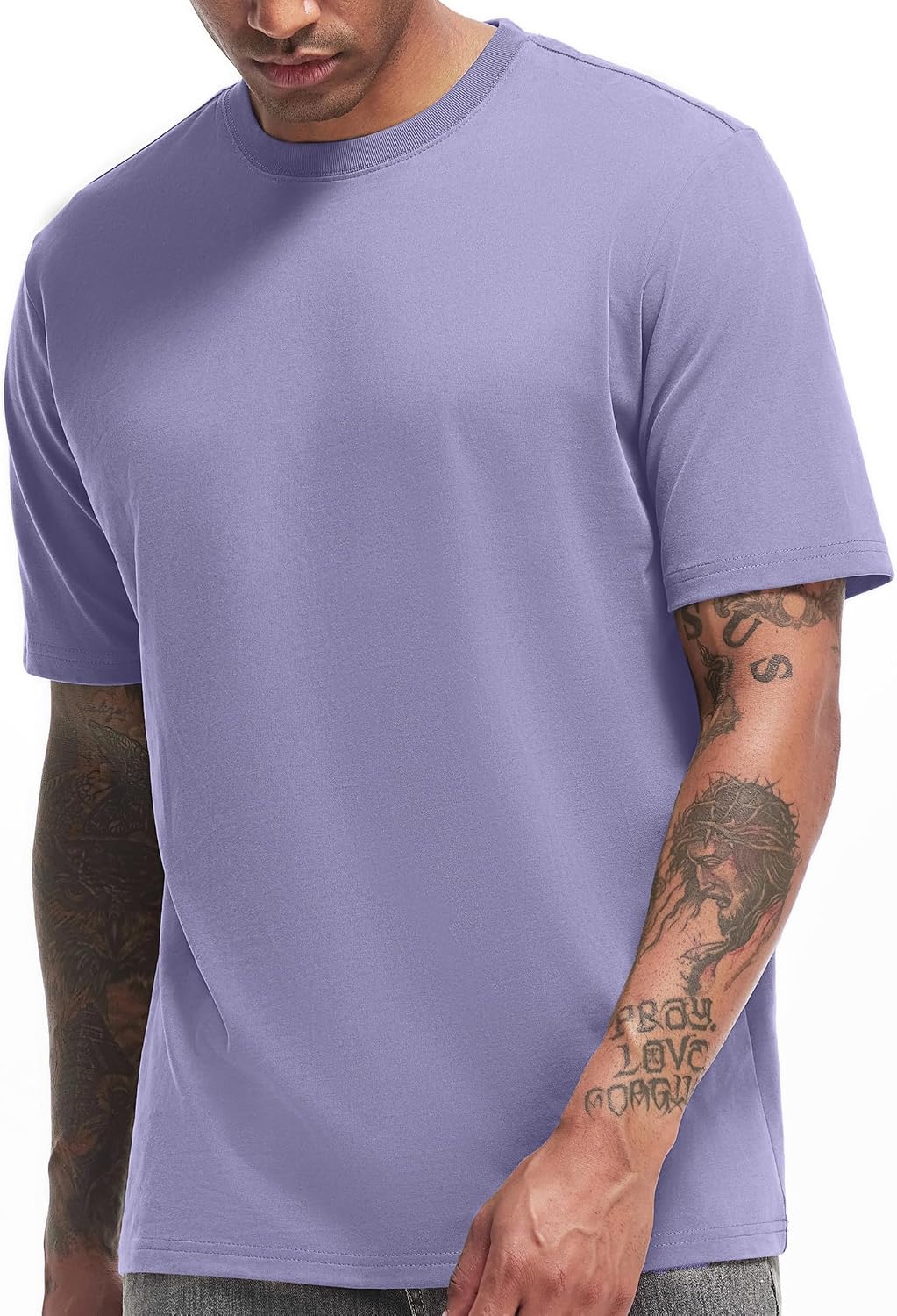 VEIISAR Men's Heavy Weight Crew Neck T-Shirt Mens Premium Cotton Tee Khaki XL