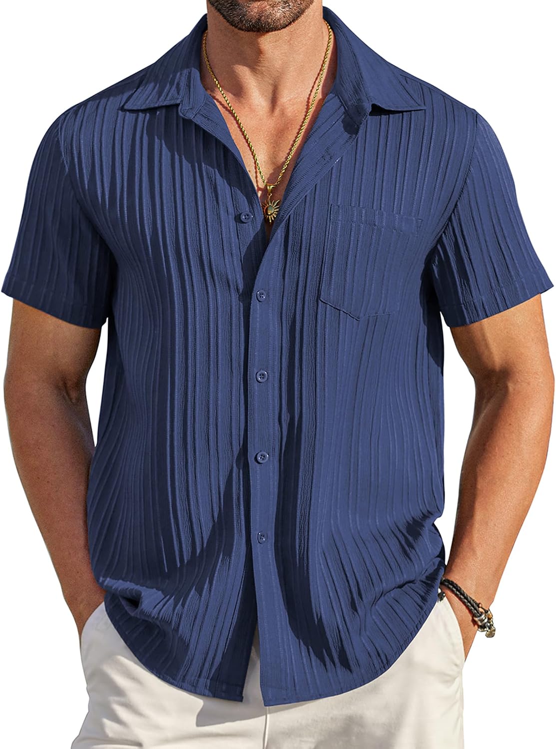 COOFANDY Men's Summer Linen Shirts Short Sleeve Button Down Shirts for Men Fashion Beach Casual Shirt A-White
