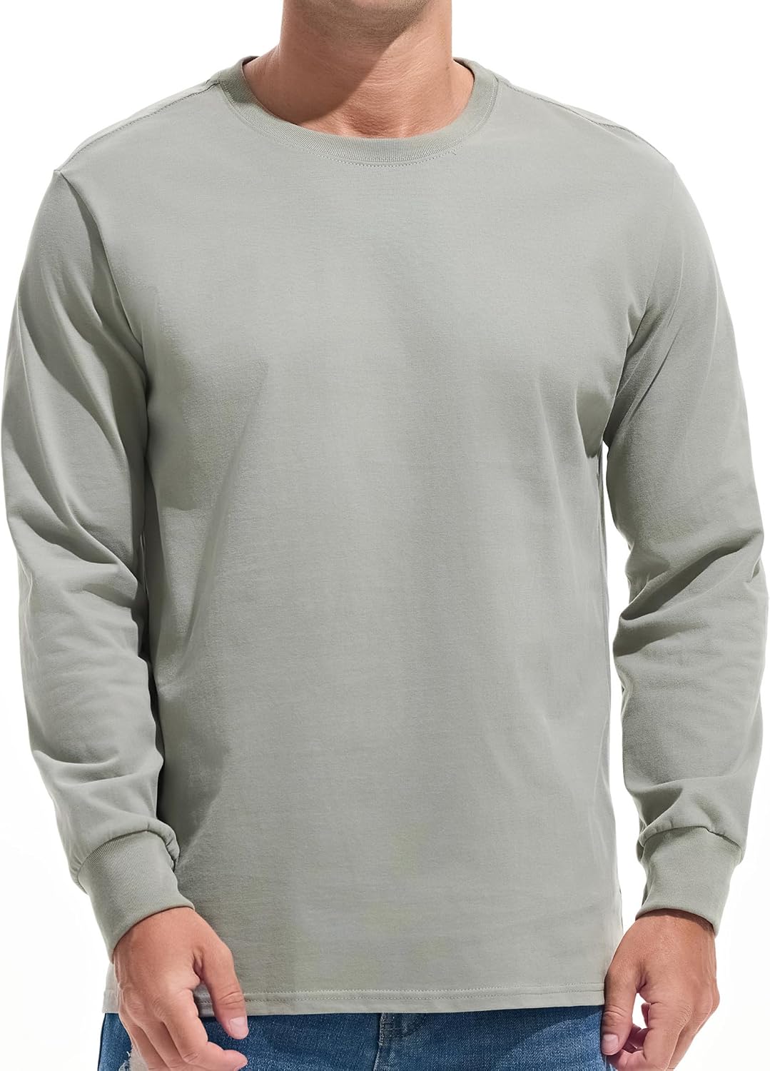 VEIISAR Men's Heavy Weight Crew Neck T-Shirt Mens Premium Cotton Tee Khaki XL