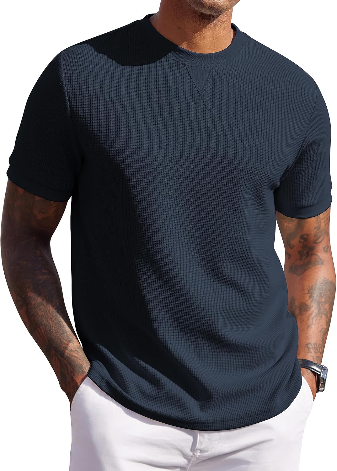 COOFANDY Mens Crewneck T-Shirts Short Sleeve Waffle Casual T Shirts Summer Plain Pullover Tees
