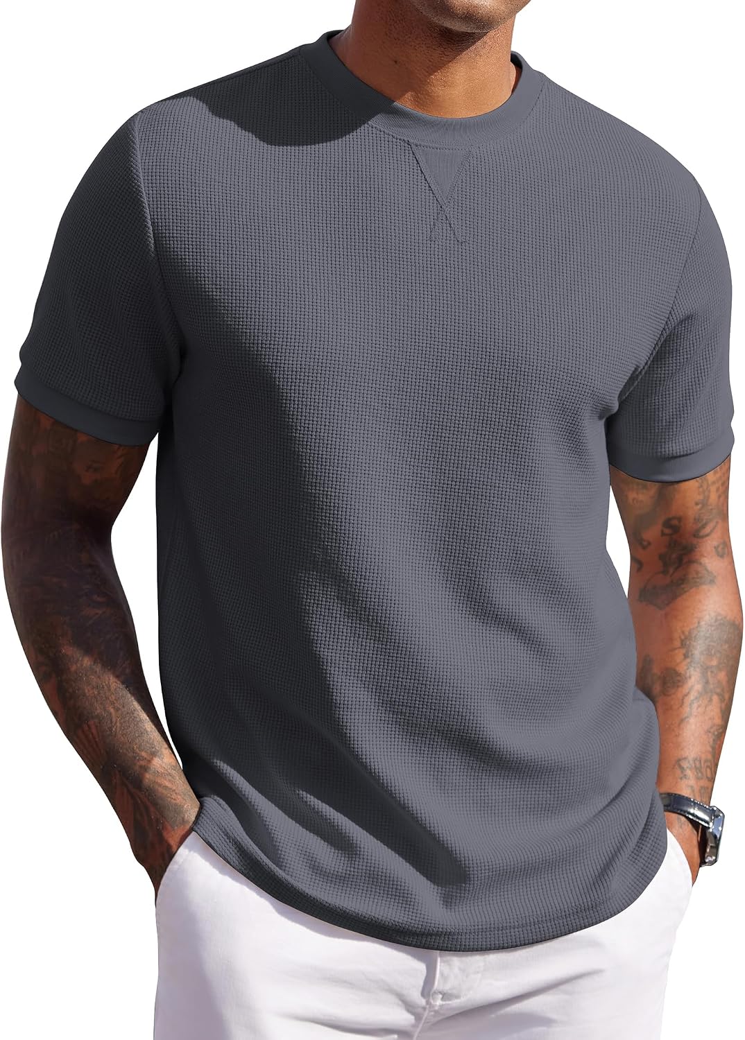 COOFANDY Mens Crewneck T-Shirts Short Sleeve Waffle Casual T Shirts Summer Plain Pullover Tees