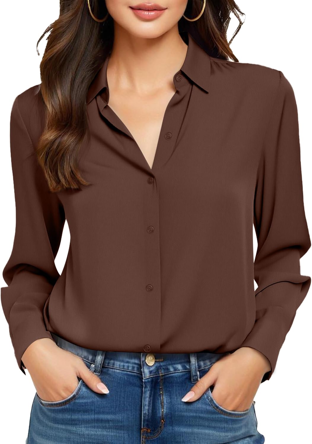 COUXILY Beige Dress Shirts Women Womens Blouse Button Down Up Silk Shirt Long Sleeve Blouses Collared Slim Wrinkle Free Fit Formal Tops for Casual Work Business Tunic Work Top Cream Size XL