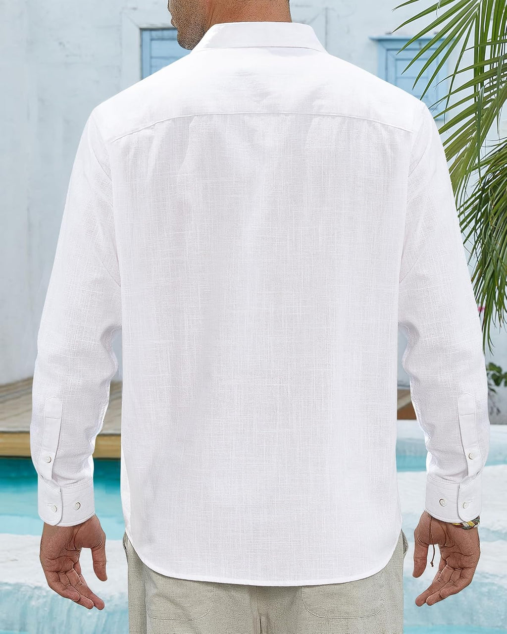 J.VER Men's Long Sleeve Linen Cotton Shirts Casual Button Down Shirt Summer Beach Tops with Pocket White Large