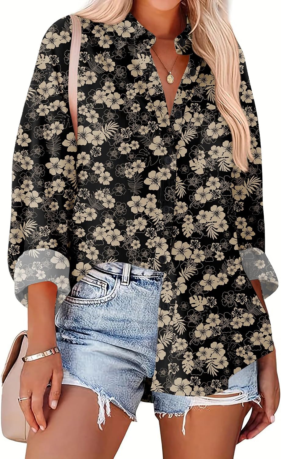 Zeagoo Long Sleeve Button Down Shirt for Women White Boyfriend Turn-Down Collar Tops Casual Business Office Blouses L