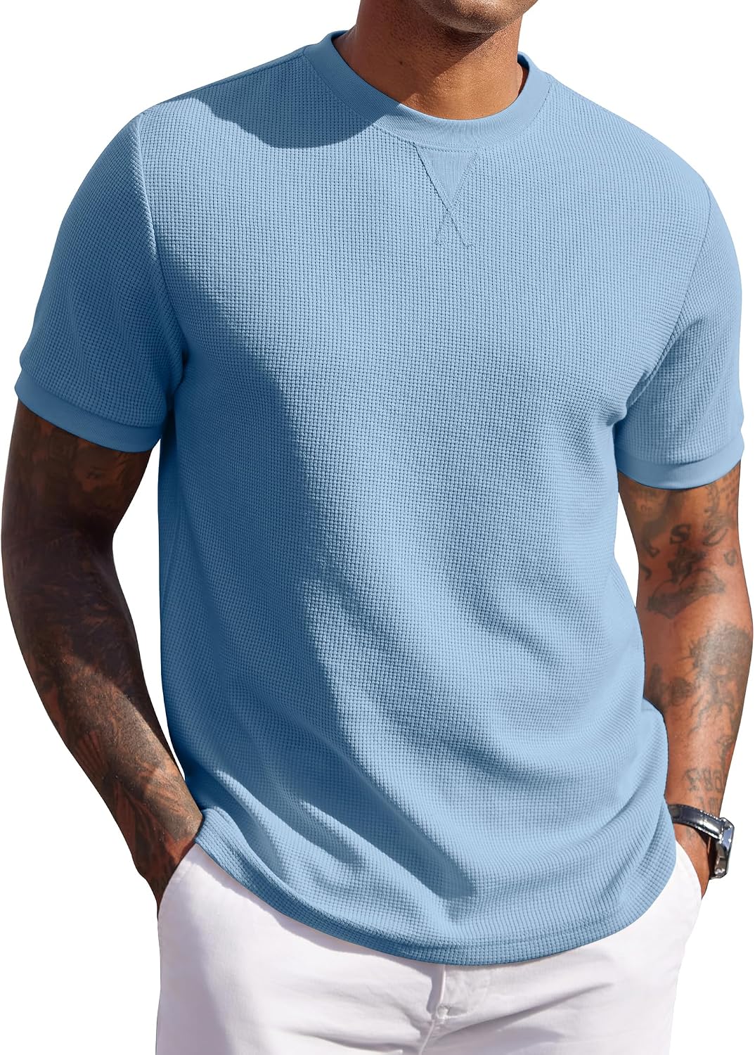 COOFANDY Mens Crewneck T-Shirts Short Sleeve Waffle Casual T Shirts Summer Plain Pullover Tees
