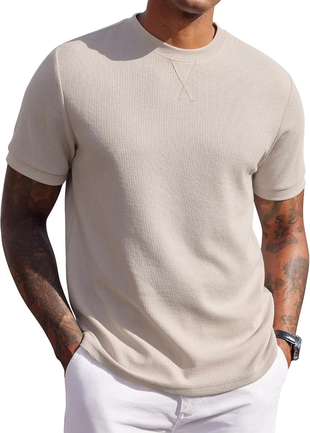 COOFANDY Mens Crewneck T-Shirts Short Sleeve Waffle Casual T Shirts Summer Plain Pullover Tees