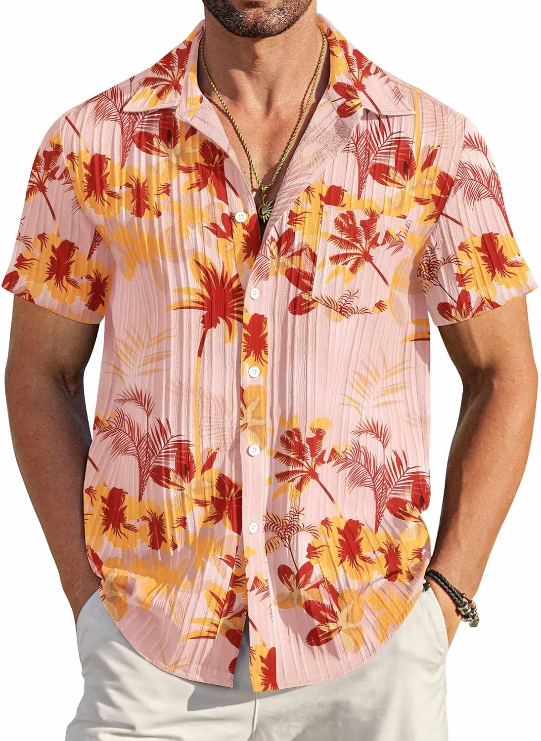 COOFANDY Men's Summer Linen Shirts Short Sleeve Button Down Shirts for Men Fashion Beach Casual Shirt A-White