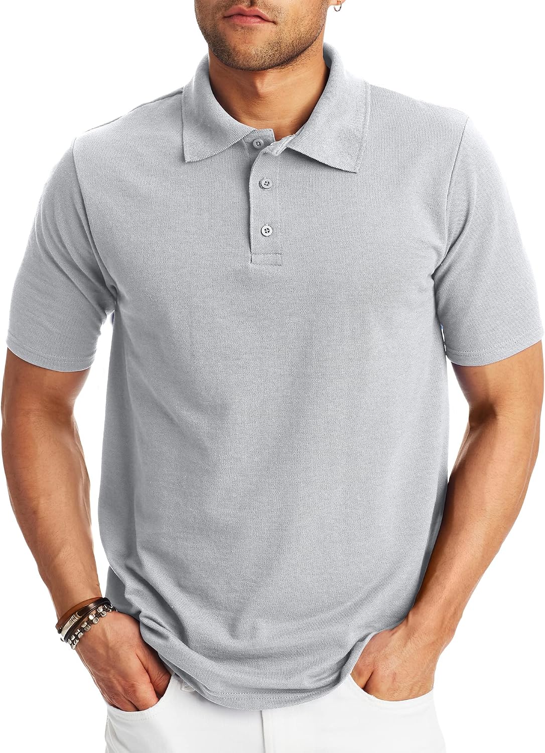 Hanes Mens Pique Short Sleeve Polo Shirt. Three-button Midweight For. Black. Medium US