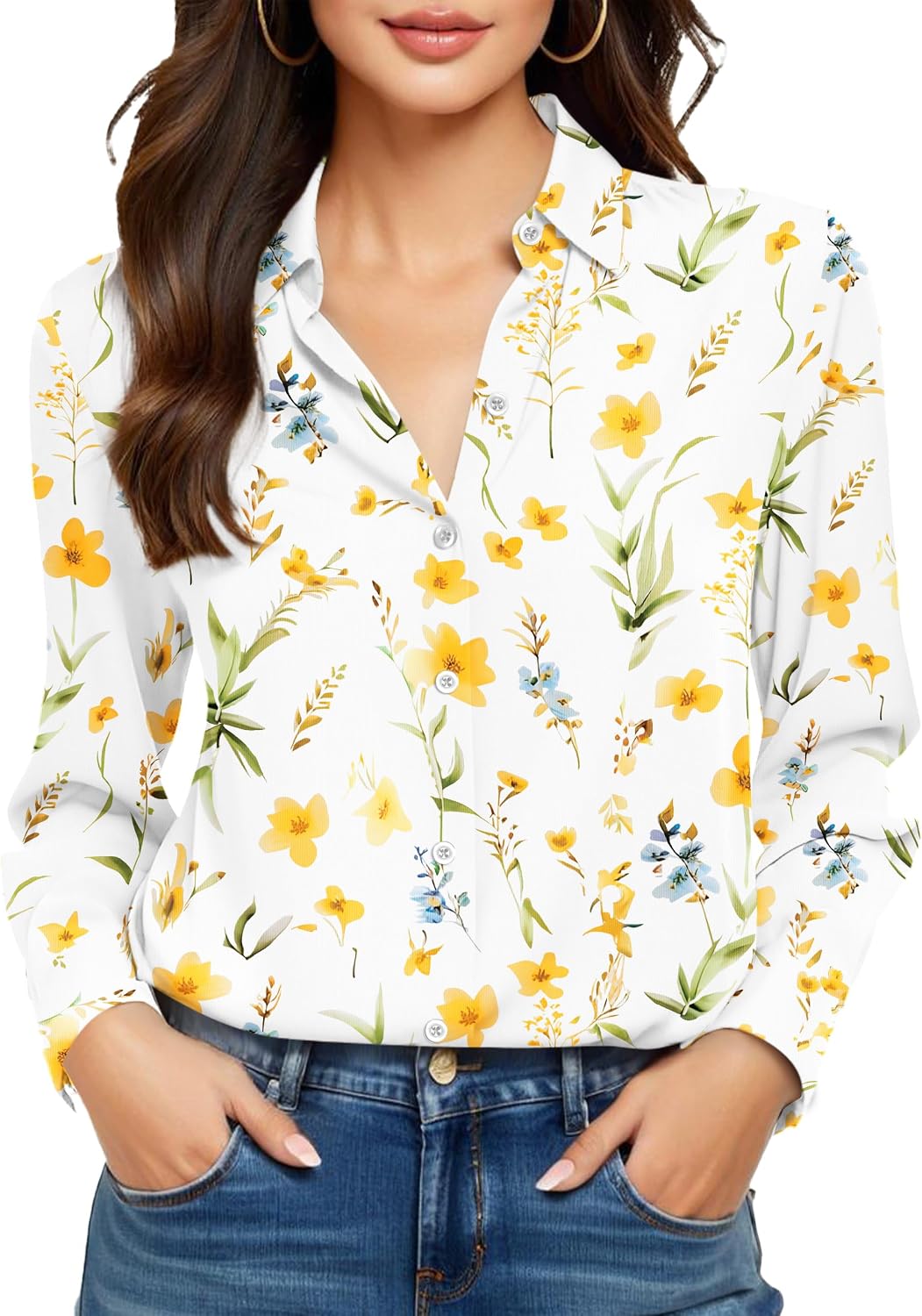 COUXILY Beige Dress Shirts Women Womens Blouse Button Down Up Silk Shirt Long Sleeve Blouses Collared Slim Wrinkle Free Fit Formal Tops for Casual Work Business Tunic Work Top Cream Size XL