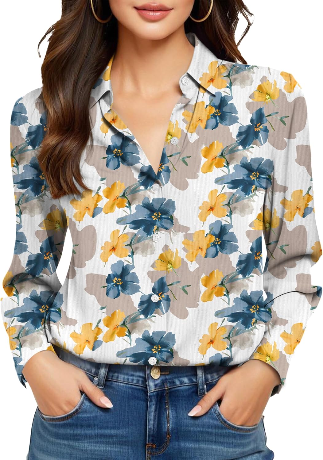 COUXILY Beige Dress Shirts Women Womens Blouse Button Down Up Silk Shirt Long Sleeve Blouses Collared Slim Wrinkle Free Fit Formal Tops for Casual Work Business Tunic Work Top Cream Size XL