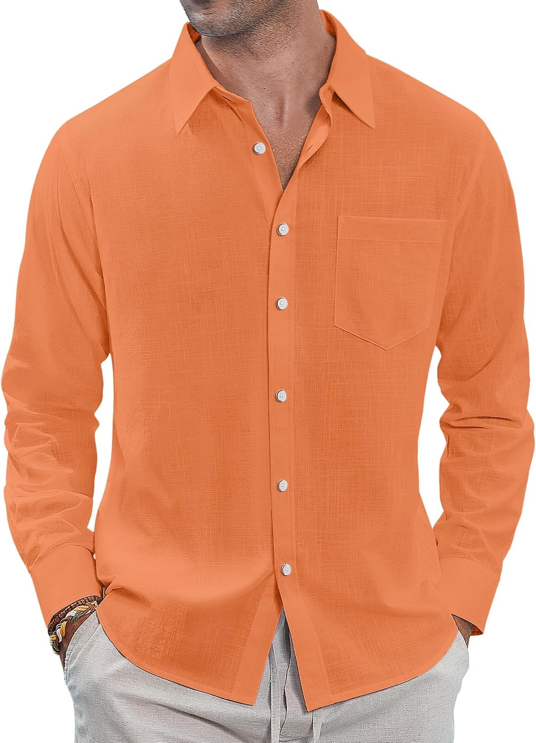 J.VER Men's Long Sleeve Linen Cotton Shirts Casual Button Down Shirt Summer Beach Tops with Pocket White Large
