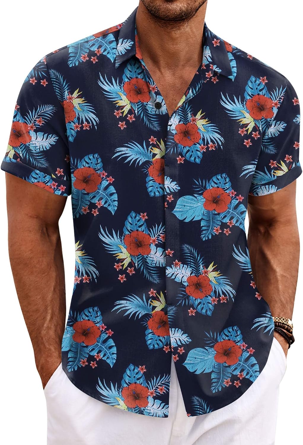COOFANDY Men's Linen Wedding Shirts - Short Sleeve. Button Up. Casual. Relaxed-Fit Dark Grey