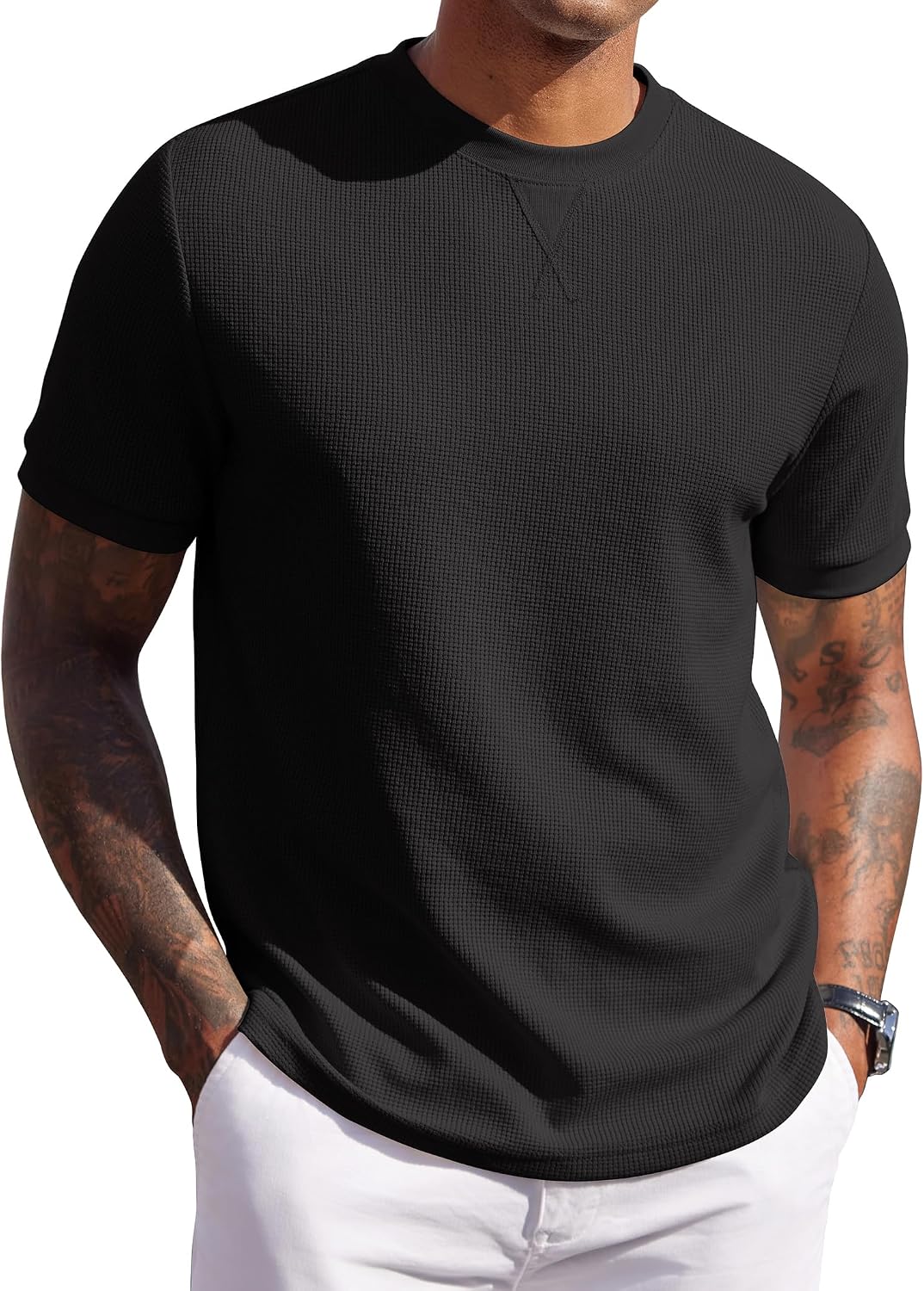 COOFANDY Mens Crewneck T-Shirts Short Sleeve Waffle Casual T Shirts Summer Plain Pullover Tees