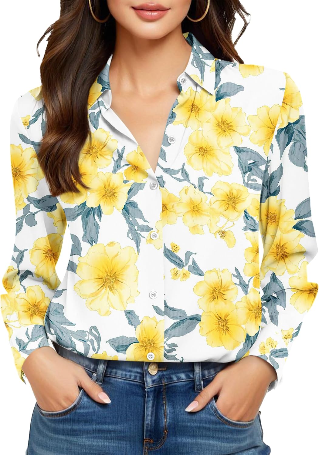COUXILY Beige Dress Shirts Women Womens Blouse Button Down Up Silk Shirt Long Sleeve Blouses Collared Slim Wrinkle Free Fit Formal Tops for Casual Work Business Tunic Work Top Cream Size XL