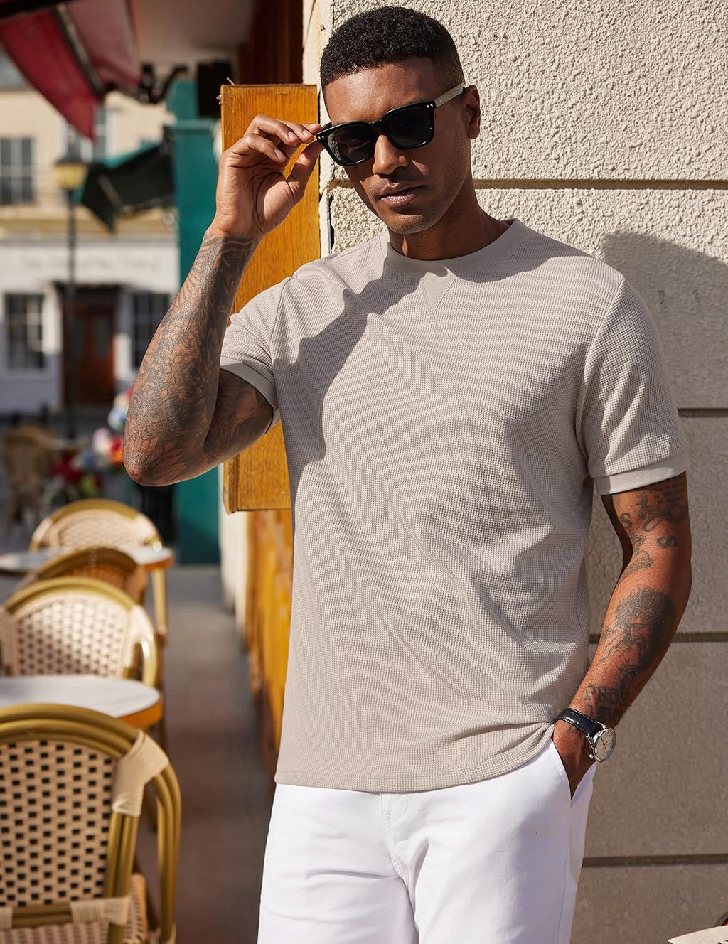 COOFANDY Mens Crewneck T-Shirts Short Sleeve Waffle Casual T Shirts Summer Plain Pullover Tees