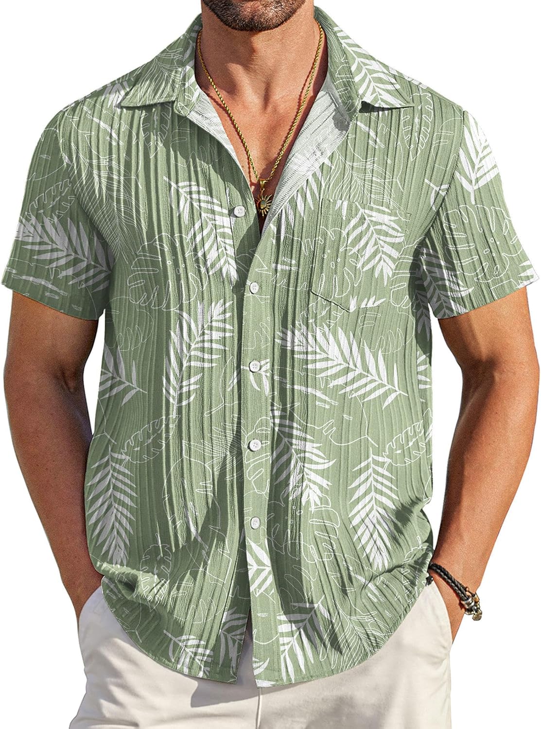 COOFANDY Men's Summer Linen Shirts Short Sleeve Button Down Shirts for Men Fashion Beach Casual Shirt A-White